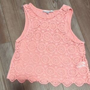 Papaya Coral Lace Crop Top